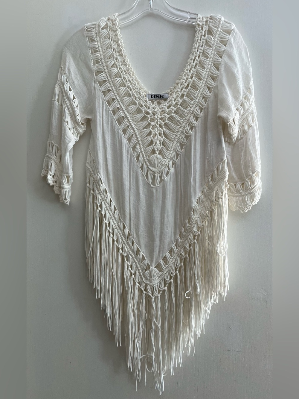 Renjo Boho Crochet Fringe Tunic Size L